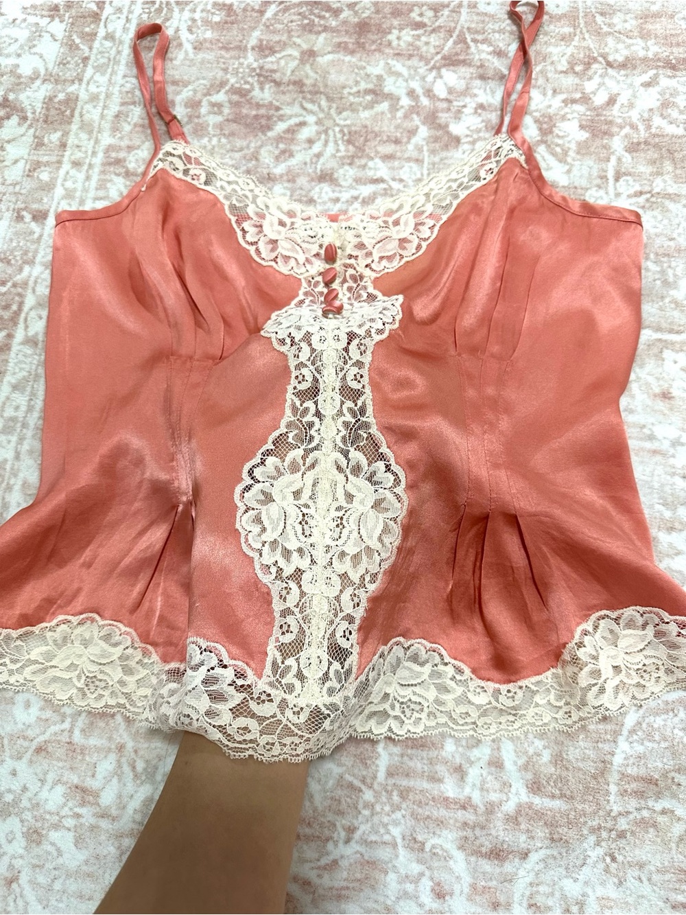 Vintage 🪷 Real Silk Banana Republic Peach Lace Tank Top - Picture 8 of 13